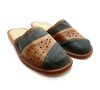SolaDirect Men's Eco Leather Slippers Shoes Comfort Sandals Slip On Mules Graphite and Brown (Size UK 11 / EU 45)