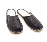 SolaDirect Men's Natural Leather Slippers Shoes, Closed Toe Comfortable Slip-On Sandals Mules For Gents (Dark Brown, Size: 11 Uk / 46 Eu)