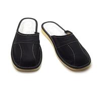 SolaDirect Men's Natural Leather Slippers Shoes, Closed Toe Comfortable Slip-On Sandals Mules for Gents (Black, Size: 7 UK / 41 EU)