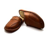 SolaDirect Men's Natural Leather Slippers Shoes, Closed Toe Comfortable Slip-On Sandals Mules for Gents (Brown, Size: 8 UK / 42 EU)