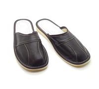 SolaDirect Men's Natural Leather Slippers Shoes, Closed Toe Comfortable Slip-On Sandals Mules for Gents (Dark Brown, Size: 10.5 UK / 45 EU)