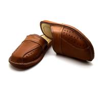 SolaDirect Men's Natural Leather Slippers Shoes, Closed Toe Comfortable Slip-On Sandals Mules For Gents (Brown, Size: 10.5 Uk / 45 Eu)