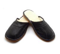 SolaDirect Men's Natural Leather Slippers With Warm And Cosy Fur Lining, Comfort Winter Slip On Mules (Dark Brown, Size: 10.5 Uk / 45 Eu)