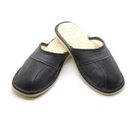 SolaDirect Men's Natural Leather Slippers With Warm And Cosy Fur Lining, Comfort Winter Slip On Mules (Graphite Grey, Size: 11 Uk / 46 Eu)