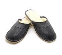 SolaDirect Men's Natural Leather Slippers with Warm and Cosy Fur Lining, Comfort Winter Slip On Mules (Graphite Grey, Size: 9 UK / 43 EU)