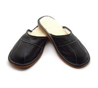 SolaDirect Men's Natural Leather Slippers with Warm and Cosy Fur Lining, Comfort Winter Slip On Mules (Dark Brown, Size: 10.5 UK / 45 EU)