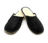 SolaDirect Men's Natural Leather Slippers With Warm And Cosy Fur Lining, Comfort Winter Slip On Mules (Black, Size: 11 Uk / 46 Eu)