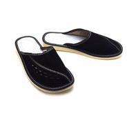 SolaDirect Men's Natural Suede Leather Slippers Shoes, Comfortable Slip-On Mules For Gents (Black, Size: 9.5 Uk / 44 Eu)