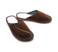 SolaDirect Men's Natural Suede Leather Slippers Shoes, Comfortable Slip-On Mules for Gents (Brown, Size: 11 UK / 46 EU)