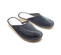 SolaDirect Men's Natural Suede Leather Slippers Shoes, Comfortable Slip-On Mules for Gents (Grey, Size: 10.5 UK / 45 EU)