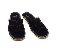 SolaDirect Men's Natural Suede Leather Slippers Shoes, Open Toe Comfortable Slip-On Sandals Mules For Gents (Black, Size: 9.5 Uk / 44 Eu)
