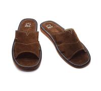SolaDirect Men's Natural Suede Leather Slippers Shoes, Open Toe Comfortable Slip-On Sandals Mules for Gents (Brown, Size: 10.5 UK / 45 EU)