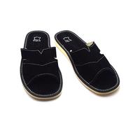 SolaDirect Men's Natural Suede Leather Slippers Shoes, Open Toe Comfortable Slip-On Sandals Mules for Gents (Black, Size: 9 UK / 43 EU)