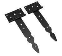 SolaDirect Pack Of 2 X 200 mm T-Hinge Black, Steel Tee Hinges, Weather Resistant, Rust Proof Powder Coating, T Strap Hingess