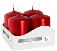SolaDirect Pack Of 4 Red Metallic Pillar Candles Small (Width: 40 mm / Height: 60 mm Each)