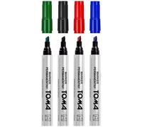 SolaDirect Permanent Marker Pens, Set Of 4 Colours (Red, Blue, Green, Black), Fine Chisel Tip, Waterproof Markers