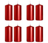 SolaDirect Pillar Candles, Pack Of 8, Unscented, Long Burning Time, 10 X 5 Cm / 4 X 2 In (Red, Metallic)