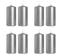 SolaDirect Pillar Candles, Pack Of 8, Unscented, Long Burning Time, 10 X 5 Cm / 4 X 2 In (Silver, Metallic)