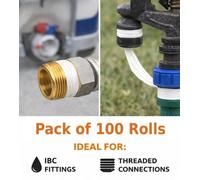 SolaDirect Ptfe Thread Seal Tape 100 Rolls - Plumbers Tape 10M X 12mm - Leak Proof Thread Sealing For Water Gas Air Pipe Fittings Plumbing