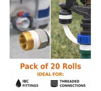 SolaDirect Ptfe Thread Seal Tape 20 Rolls - Plumbers Tape 10M X 12mm - Leak Proof Thread Sealing For Water Gas Air Pipe Fittings Plumbing