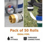 SolaDirect Ptfe Thread Seal Tape 50 Rolls - Plumbers Tape 10M X 12mm - Leak Proof Thread Sealing For Water Gas Air Pipe Fittings Plumbing