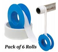 SolaDirect Ptfe Thread Seal Tape 6 Rolls - Plumbers Tape 10M X 12mm - Leak Proof Thread Sealing For Water Gas Air Pipe Fittings Plumbing