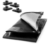 SolaDirect Small Black Tarpaulin, Durable, Water, Uv Resistant Tarp Plastic Sheet - Ground Sheet For Versatile Use 2M X 3M With 4 Tarp Clips