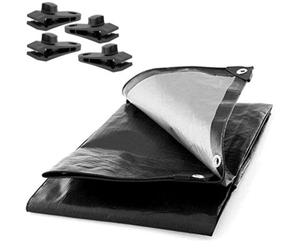 SolaDirect Small Black Tarpaulin, Durable, Water, Uv Resistant Tarp Plastic Sheet - Ground Sheet For Versatile Use 1.5 X 2M With 4 Tarp Clips
