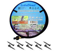 SolaDirect Soaker Hose, Porous Pipe, 15 M / 49.2 Ft Long With Connectors, Reach Compliant, Water Saving Up To 70% + 10 Ground Pegs