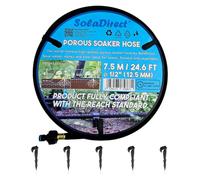 SolaDirect Soaker Hose, Porous Pipe, 7.5 m / 24.6 ft Long with Connectors, Reach Compliant, Water Saving up to 70%, Perfect for Lawns, Flowerbeds, Vegetable Gardens and Greenhouses + 5 Ground Pegs