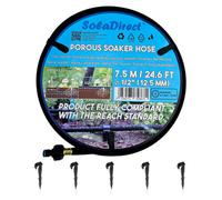 SolaDirect Soaker Hose, Porous Pipe, 7.5 M / 24.6 Ft Long With Connectors, Reach Compliant, Water Saving Up To 70% + 5 Ground Pegs