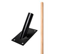SolaDirect Wall Mounted Flag Pole Bracket With 120Cm / 47" Wooden Pole - Black Powder Coated Heavy-Duty Steel Single Flag Holder