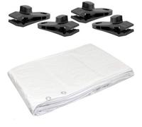 SolaDirect White 4 X 4 M Tarpaulin Waterproof Heavy Duty Cover Ground Sheet Camping Multipurpose Furniture Caravan With 4 Tarp Clips