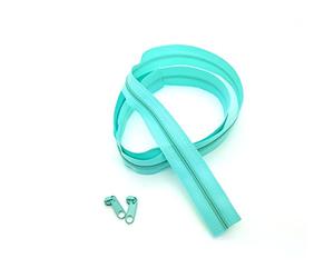 SolaDirect Zipper Tape Size #3 Nylon Coil Spiral Continuous Zip Zipper + 2 Sliders per 1 Metre for Clothes Jacket Coat Backpack DIY Crafts (Turquoise 201, 1 Metre + 2 Sliders)