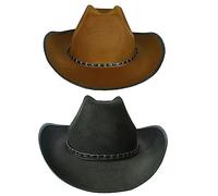 Solafas 2PCS Texan Cowboy Hats for Adults Fancy Dress Women and Men (Black and Brown)