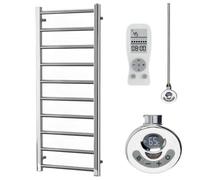 SolAire Heating Products Alpine Thermostatic Electric Heated Towel Rail With Timer, Chrome - W500 X H1200 mm