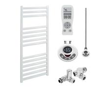 SolAire Heating Products Bray Dual Fuel Thermostatic Electric Heated Towel Rail With Timer, Straight, White - W300 X H800 mm