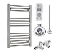 SolAire Heating Products Bray Dual Fuel Thermostatic Electric Heated Towel Rail With Timer, Straight, Chrome - W500 X H800 mm