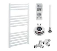 SolAire Heating Products Bray Dual Fuel Thermostatic Electric Heated Towel Rail With Timer, Straight, White - W400 X H800 mm