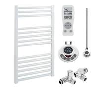 SolAire Heating Products Bray Dual Fuel Thermostatic Electric Heated Towel Rail With Timer, Straight, White - W500 X H800 mm