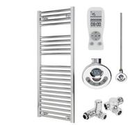 SolAire Heating Products Bray Dual Fuel Thermostatic Electric Heated Towel Rail With Timer, Straight, Chrome - W500 X H1200 mm