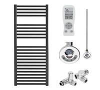 SolAire Heating Products Bray Dual Fuel Thermostatic Electric Heated Towel Rail With Timer, Straight, Black - W500 X H1000 mm