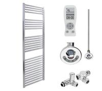 SolAire Heating Products Bray Dual Fuel Thermostatic Electric Heated Towel Rail With Timer, Straight, Chrome - W500 X H1400 mm