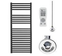 SolAire Heating Products Bray Thermostatic Electric Heated Towel Rail With Timer, Black - W500 X H1200 mm