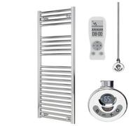 SolAire Heating Products Bray Thermostatic Electric Heated Towel Rail With Timer, Straight, Chrome - W500 X H1200 mm