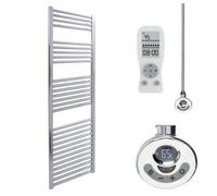 SolAire Heating Products Bray Thermostatic Electric Heated Towel Rail With Timer, Straight, Chrome - W500 X H1400 mm