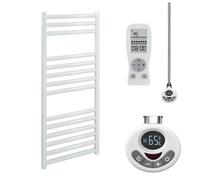 SolAire Heating Products Bray Thermostatic Electric Heated Towel Rail With Timer, Straight, White - W300 X H800 mm