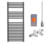 SolAire Heating Products Bray Wifi Dual Fuel Heated Towel Rail With Thermostat, Timer, Straight, Black - W500 X H1200 mm