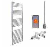 SolAire Heating Products Bray Wifi Dual Fuel Heated Towel Rail With Thermostat, Timer, Straight, Chrome - W500 X H1400 mm