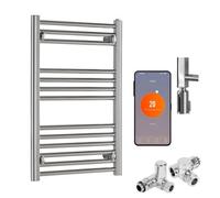 SolAire Heating Products Bray Wifi Dual Fuel Heated Towel Rail With Thermostat, Timer, Straight, Chrome - W500 X H800 mm